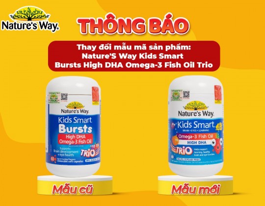Thông báo: Thay đổi mẫu mã sản phẩm Nature'S Way Kids Smart Bursts High DHA Omega-3 Fish Oil Trio