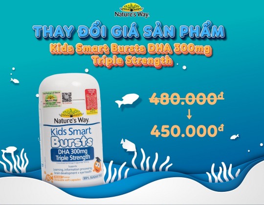 Thông báo: Điều chỉnh giá sản phẩm Nature's Way Kids Smart Bursts DHA 300mg Triple Strength