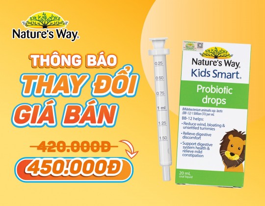 Thông báo: Thay đổi giá sản phẩm Nature’s Way Kids Smart Drops Probiotic