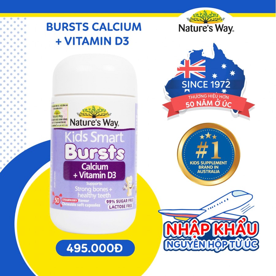 Nature's Way Kids Smart Calcium + Vitamin D3 Bursts - Hỗ trợ hệ xương và răng chắc khỏe cho trẻ