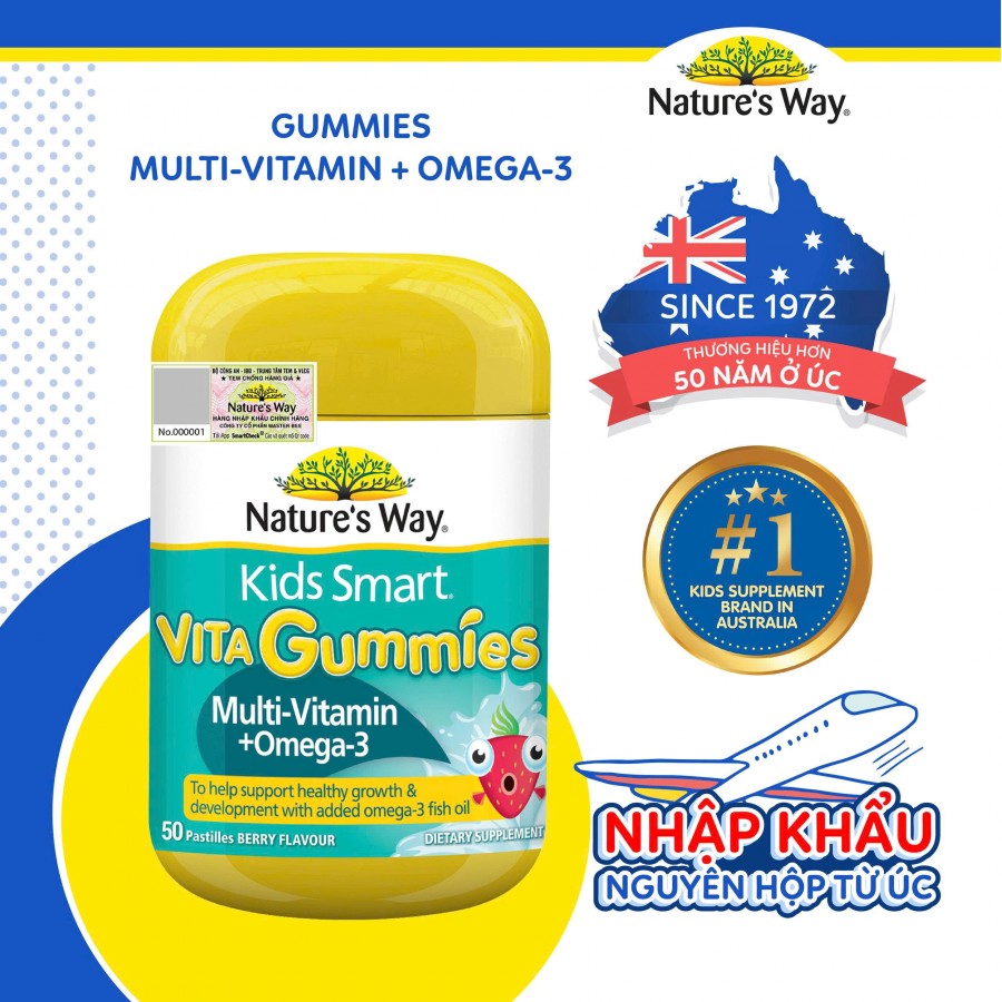 Nature’s Way Kids Smart Vita Gummies Multi-Vitamin + Omega-3 - Bổ sung một số vitamin, khoáng chất và Omega 3